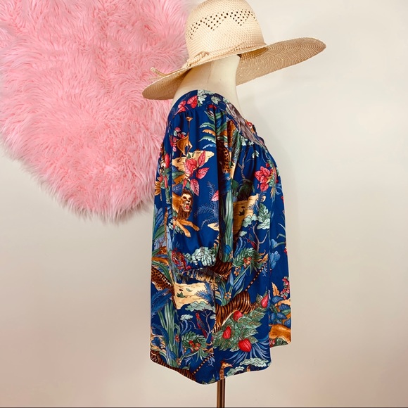 Vtg 70s Welcome to the Jungle Oversized Blouse M L - Picture 5 of 8